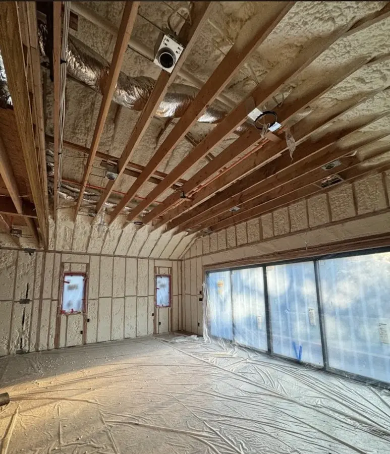 Interior walls and ceiling insulated with spray foam during new construction in Rosemount